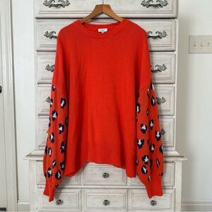Crown & Ivy Orange Red Leopard Sweater